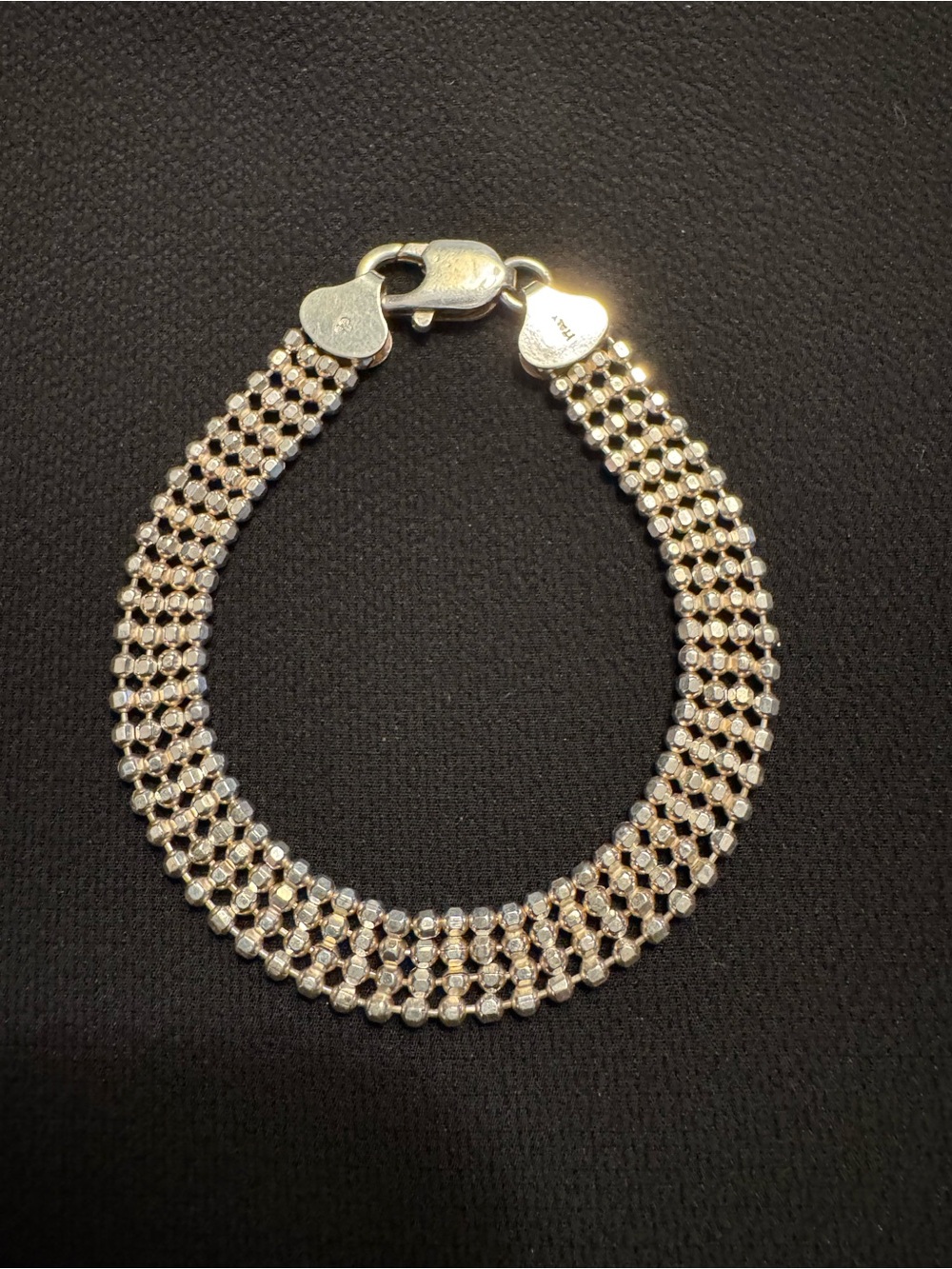 Sterling Silver Faceted Bead Mesh Bracelet 7.5”